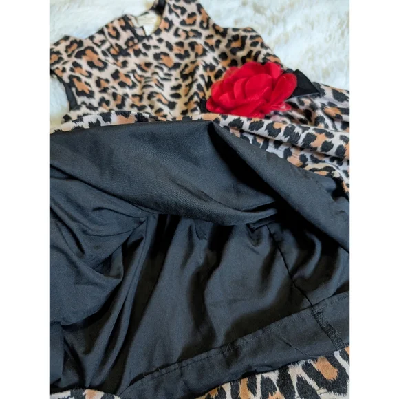 Kate Spade Leopard Print Kids Dress with Red Flower Gold Hardware Girl's Size 5 - Picture 5 of 8